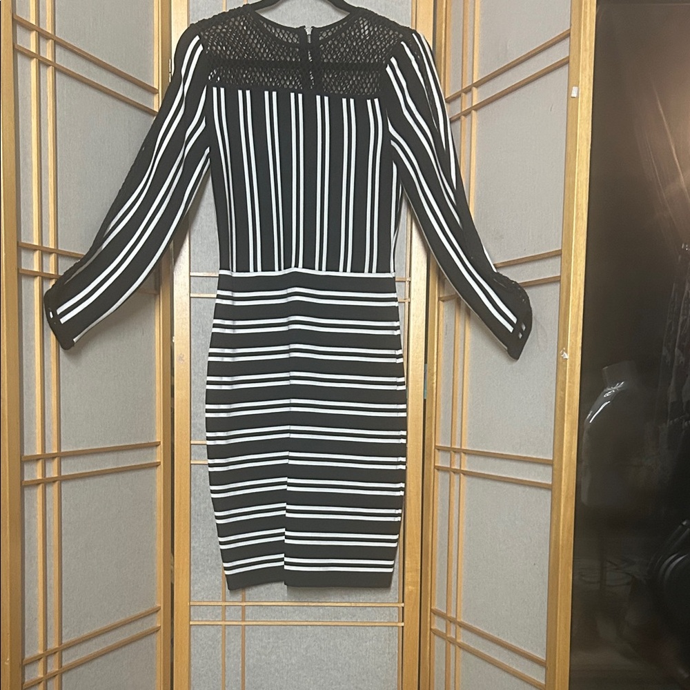 Bar III Black and White Striped Long Sleeve Dress
